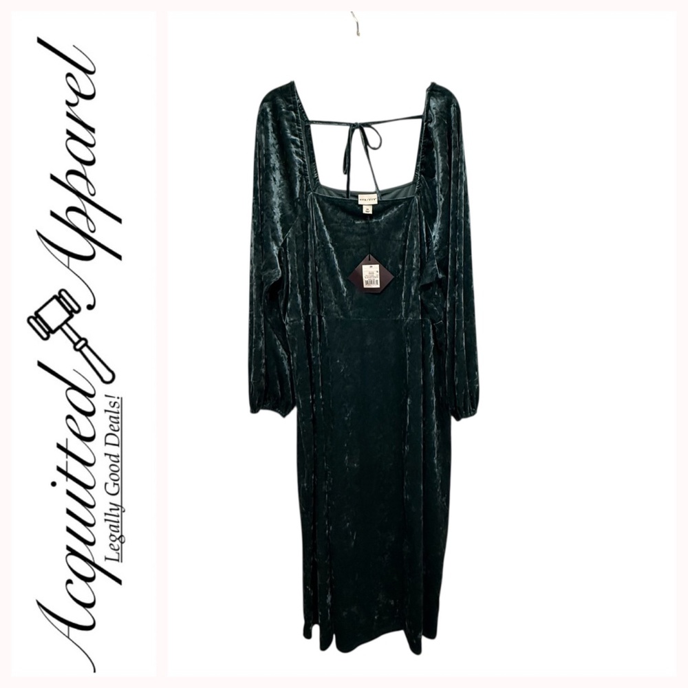 AVA & VIV Elegant Blue Velvet Dress 2X